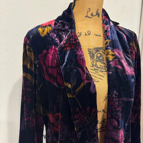 TRINA TURK silk velvet navy floral grand garden loose blazer jacket lapel M - Picture 7 of 9